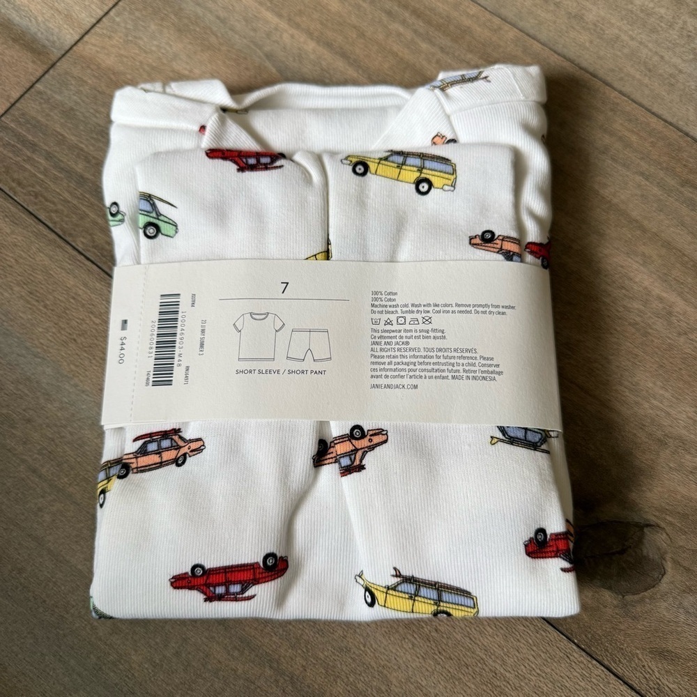 NWT Janie and Jack two piece cotton pajama set white car print size 7 - Picture 3 of 3